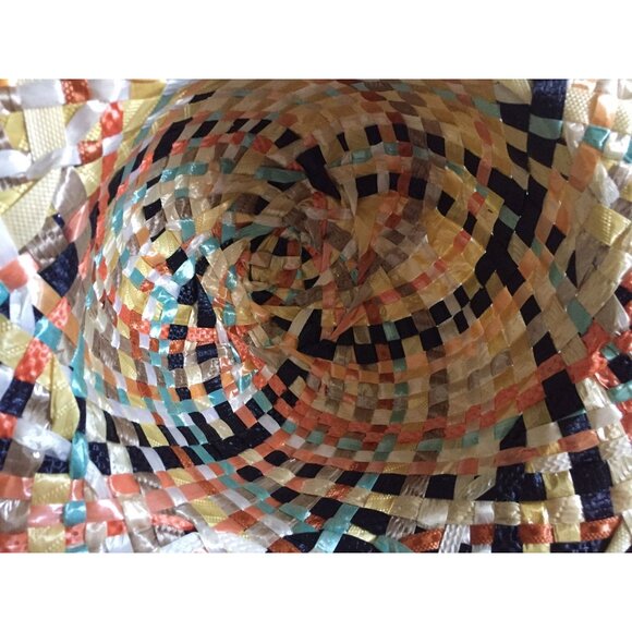 Vtg 1970\'s  Women\'s Hand Woven Straw Hat Multi Colored Textured Rafita Wide Brim main image 4